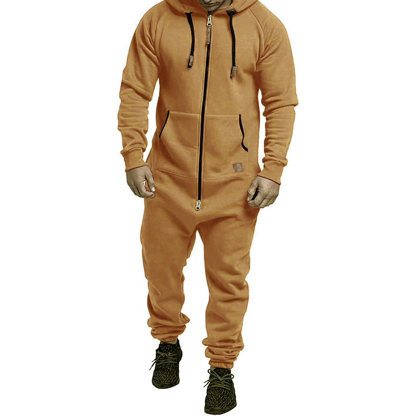 Hooded Fleece Solid Color Jumpsuit