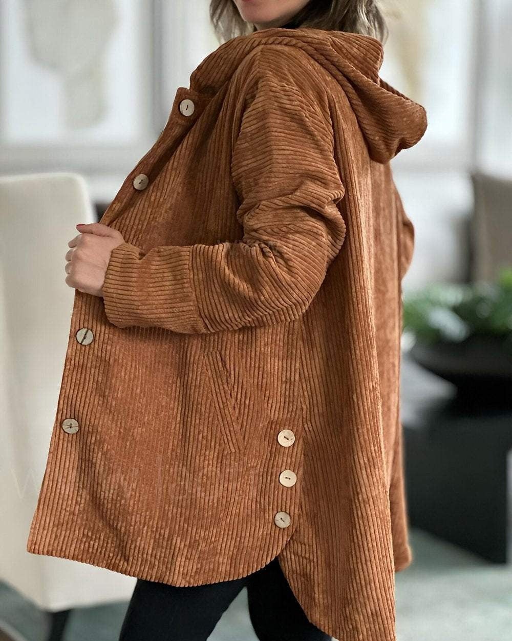 Stylish Corduroy Hooded Jacket