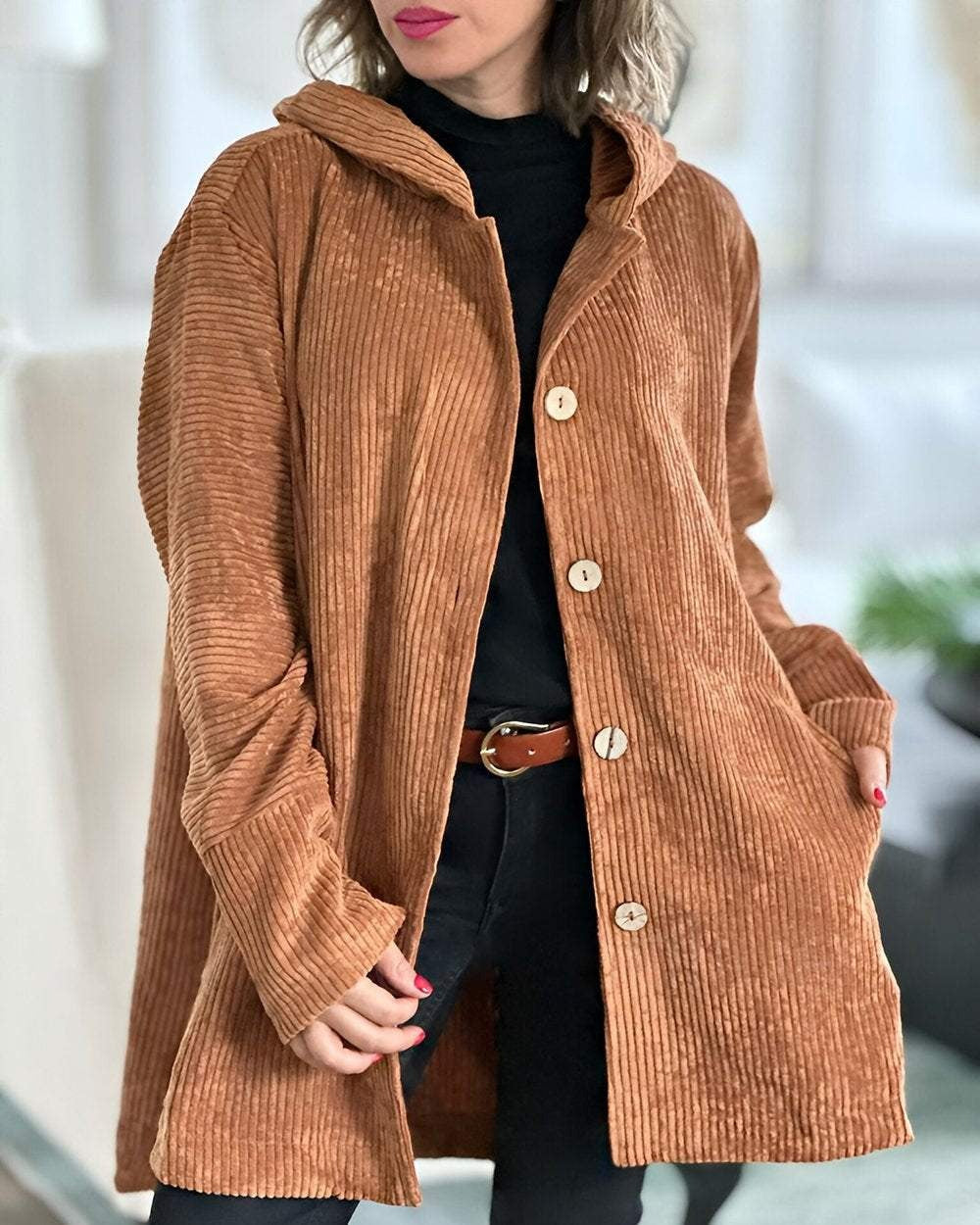 Stylish Corduroy Hooded Jacket