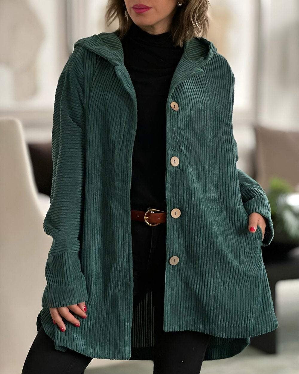 Stylish Corduroy Hooded Jacket