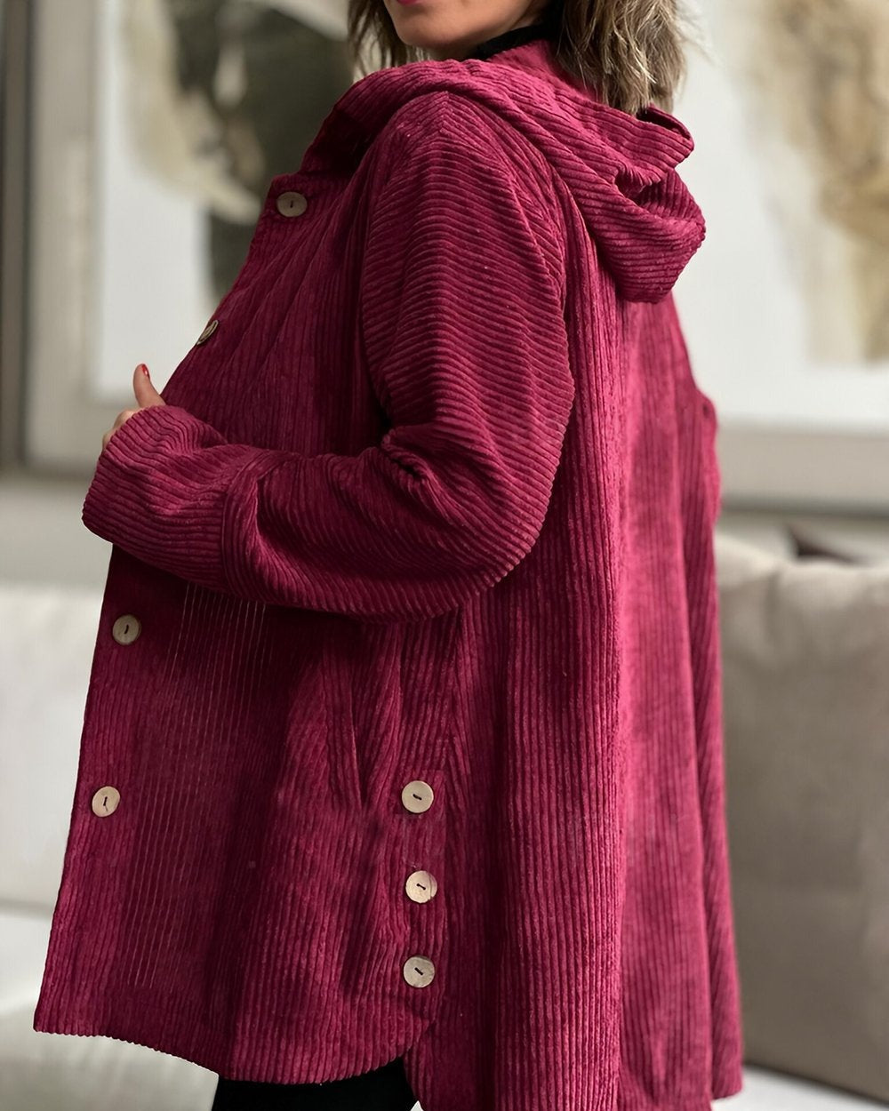 Stylish Corduroy Hooded Jacket