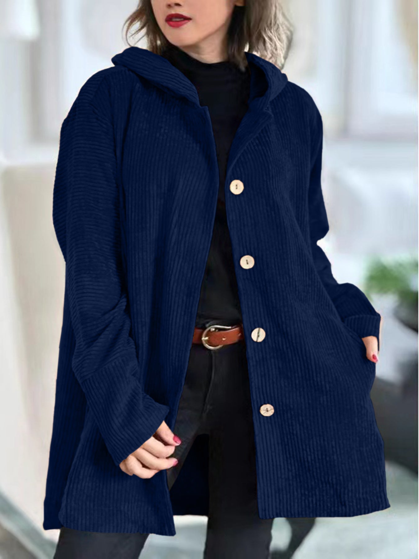 Stylish Corduroy Hooded Jacket