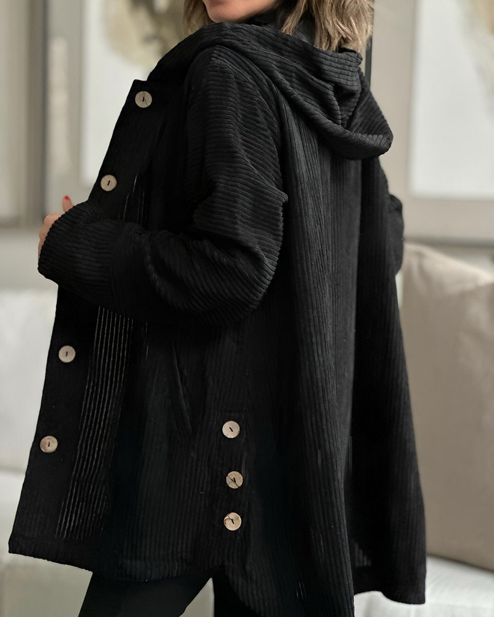 Stylish Corduroy Hooded Jacket
