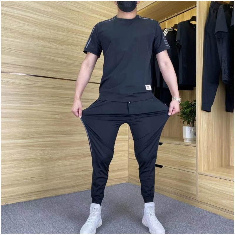 🎉🛍️50% OFF-Men's High Stretch Short Sleeve Top & Jogging Pants 2-Piece Set